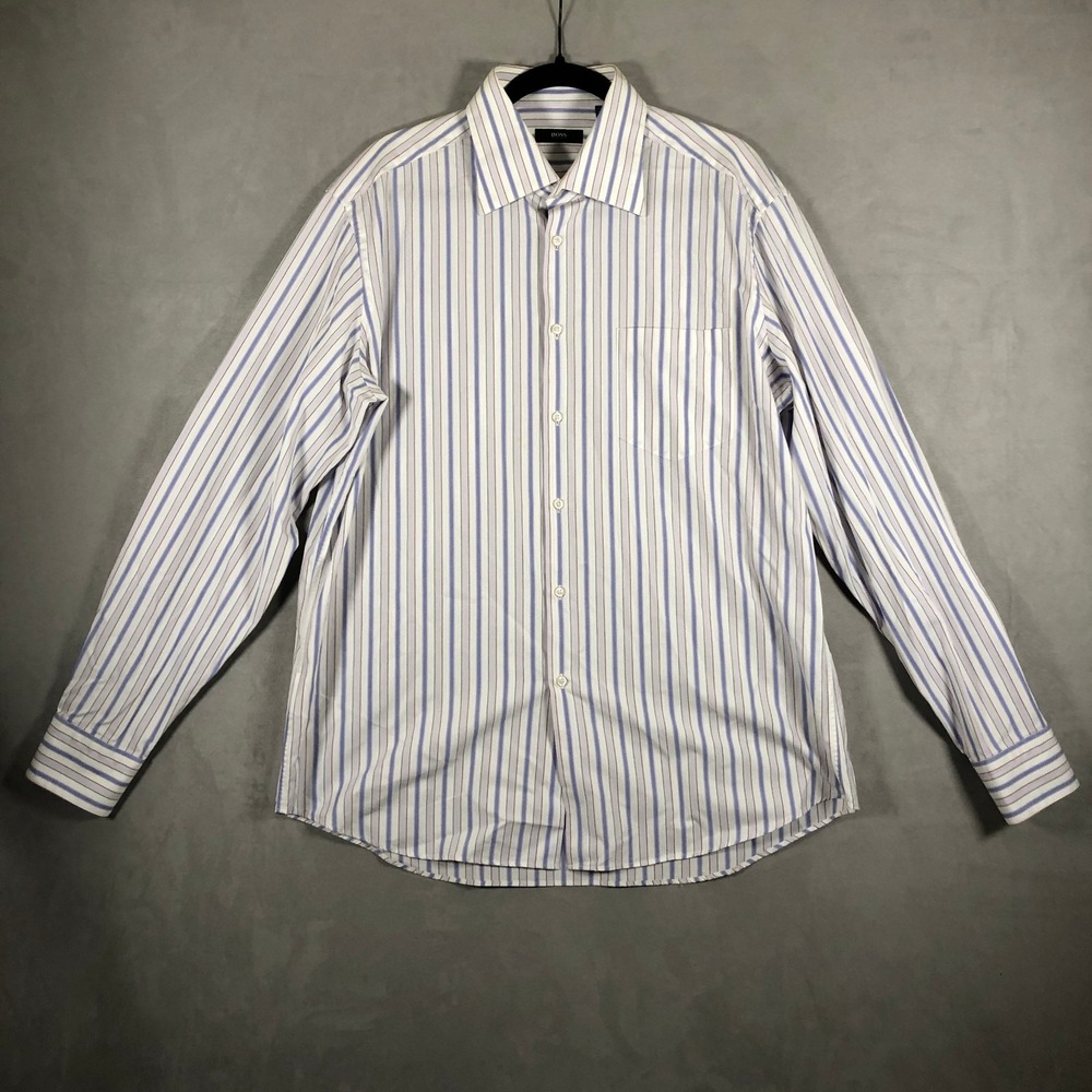 Boss by Hugo Boss Dress Shirt Mens 17.5 36/37 Multicolor Stripe Cotton Button Up